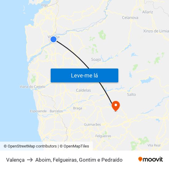 Valença to Aboim, Felgueiras, Gontim e Pedraído map