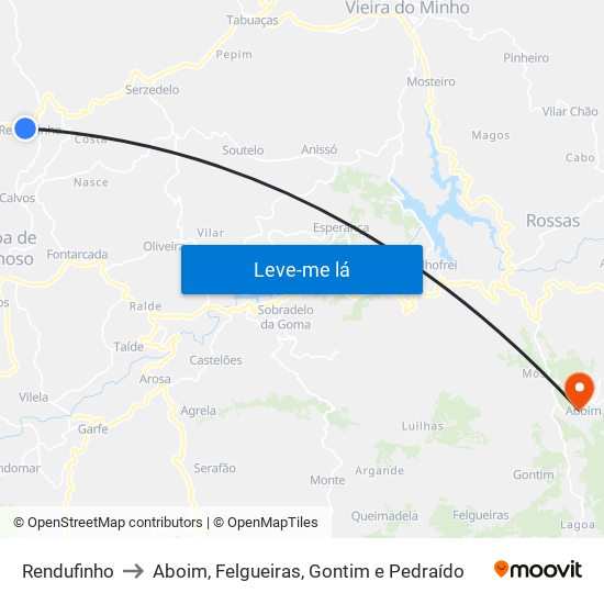Rendufinho to Aboim, Felgueiras, Gontim e Pedraído map