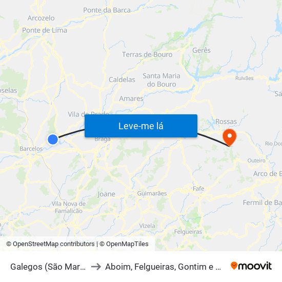 Galegos (São Martinho) to Aboim, Felgueiras, Gontim e Pedraído map