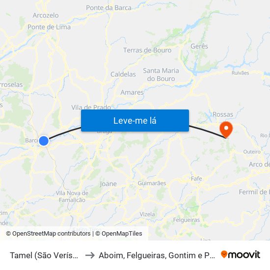 Tamel (São Veríssimo) to Aboim, Felgueiras, Gontim e Pedraído map