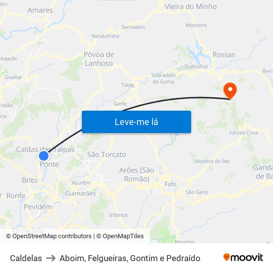 Caldelas to Aboim, Felgueiras, Gontim e Pedraído map