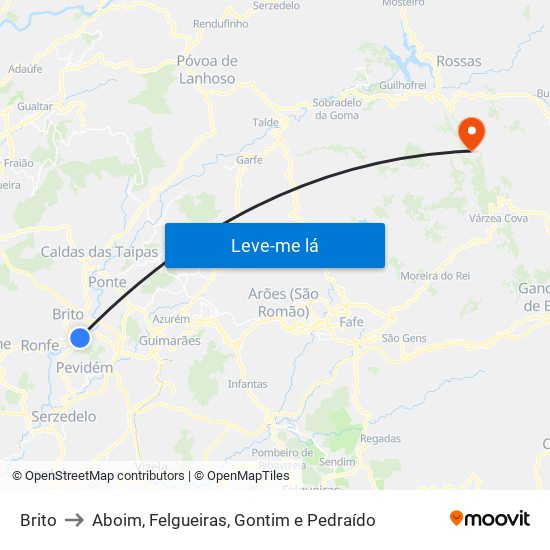 Brito to Aboim, Felgueiras, Gontim e Pedraído map