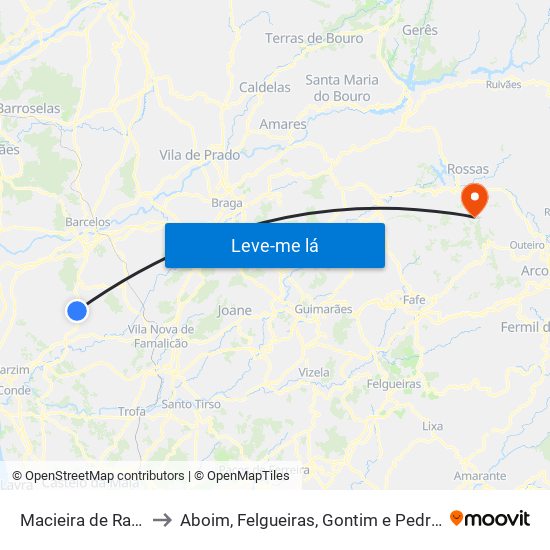 Macieira de Rates to Aboim, Felgueiras, Gontim e Pedraído map