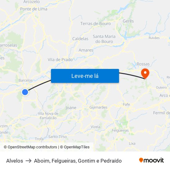 Alvelos to Aboim, Felgueiras, Gontim e Pedraído map