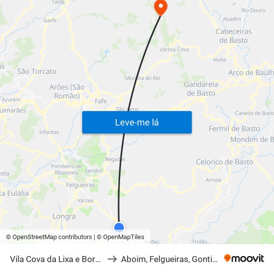 Vila Cova da Lixa e Borba de Godim to Aboim, Felgueiras, Gontim e Pedraído map