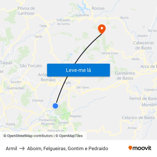 Armil to Aboim, Felgueiras, Gontim e Pedraído map