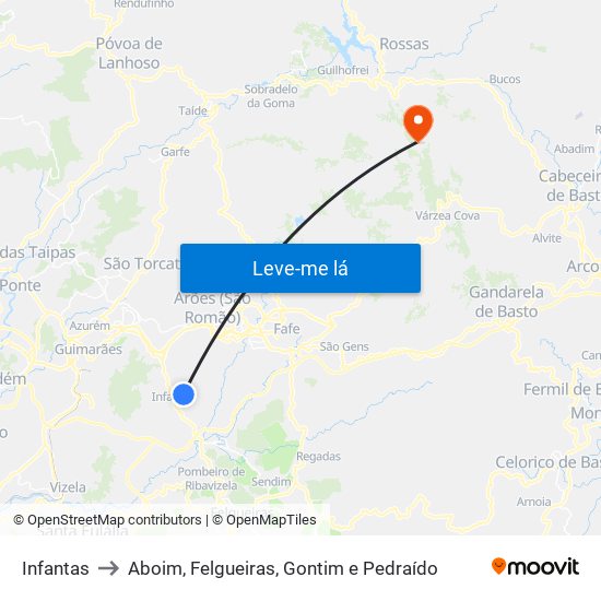 Infantas to Aboim, Felgueiras, Gontim e Pedraído map