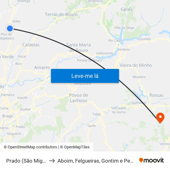 Prado (São Miguel) to Aboim, Felgueiras, Gontim e Pedraído map