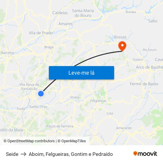 Seide to Aboim, Felgueiras, Gontim e Pedraído map