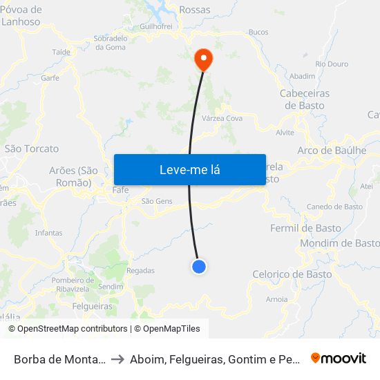 Borba de Montanha to Aboim, Felgueiras, Gontim e Pedraído map