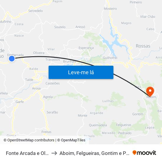 Fonte Arcada e Oliveira to Aboim, Felgueiras, Gontim e Pedraído map