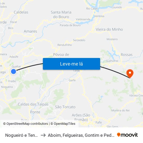 Nogueiró e Tenões to Aboim, Felgueiras, Gontim e Pedraído map