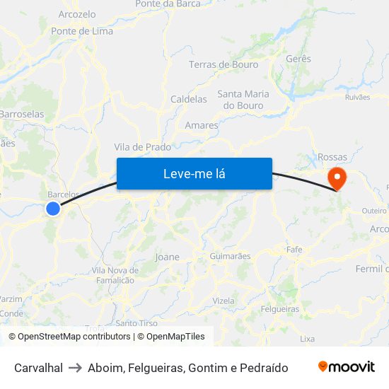 Carvalhal to Aboim, Felgueiras, Gontim e Pedraído map