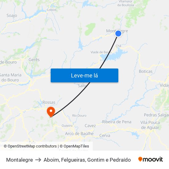 Montalegre to Aboim, Felgueiras, Gontim e Pedraído map