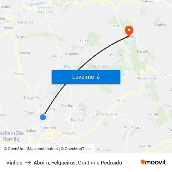 Vinhós to Aboim, Felgueiras, Gontim e Pedraído map