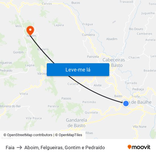 Faia to Aboim, Felgueiras, Gontim e Pedraído map