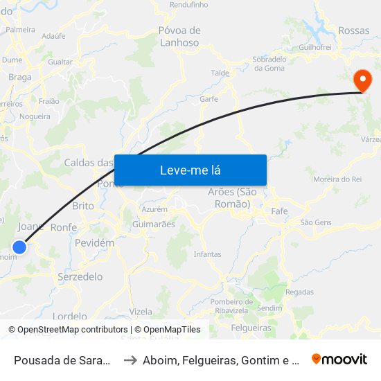 Pousada de Saramagos to Aboim, Felgueiras, Gontim e Pedraído map