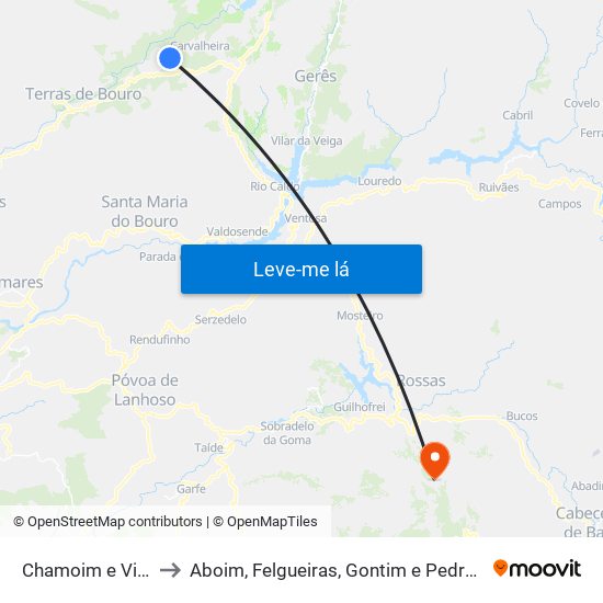 Chamoim e Vilar to Aboim, Felgueiras, Gontim e Pedraído map