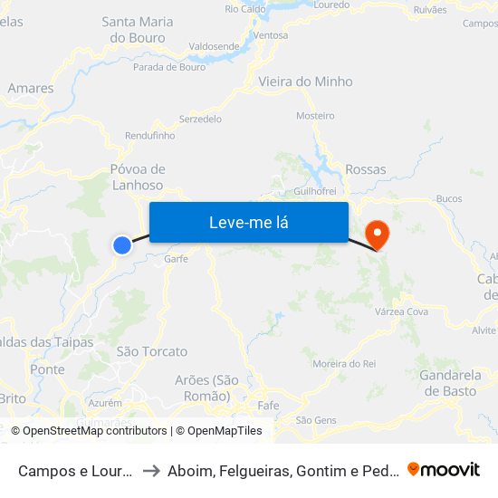 Campos e Louredo to Aboim, Felgueiras, Gontim e Pedraído map