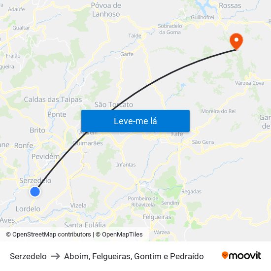 Serzedelo to Aboim, Felgueiras, Gontim e Pedraído map