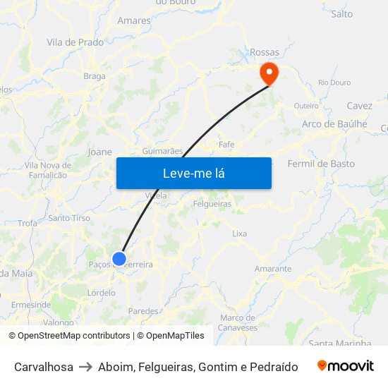 Carvalhosa to Aboim, Felgueiras, Gontim e Pedraído map