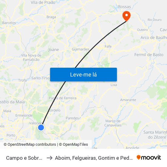 Campo e Sobrado to Aboim, Felgueiras, Gontim e Pedraído map