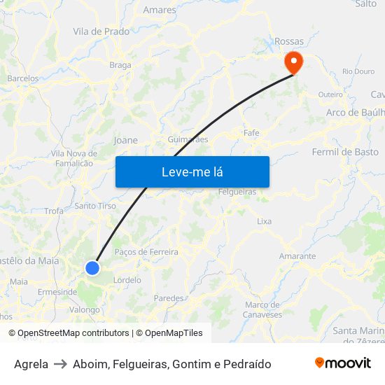 Agrela to Aboim, Felgueiras, Gontim e Pedraído map