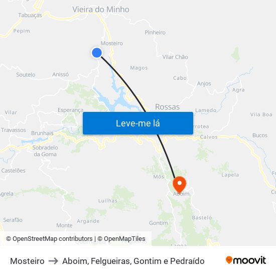 Mosteiro to Aboim, Felgueiras, Gontim e Pedraído map