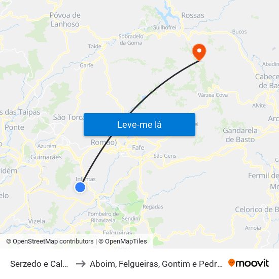 Serzedo e Calvos to Aboim, Felgueiras, Gontim e Pedraído map