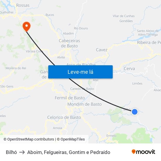 Bilhó to Aboim, Felgueiras, Gontim e Pedraído map