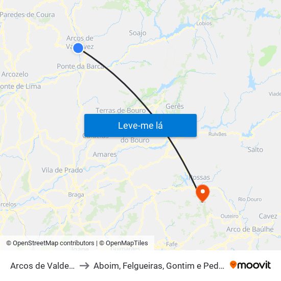 Arcos de Valdevez to Aboim, Felgueiras, Gontim e Pedraído map