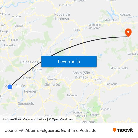 Joane to Aboim, Felgueiras, Gontim e Pedraído map