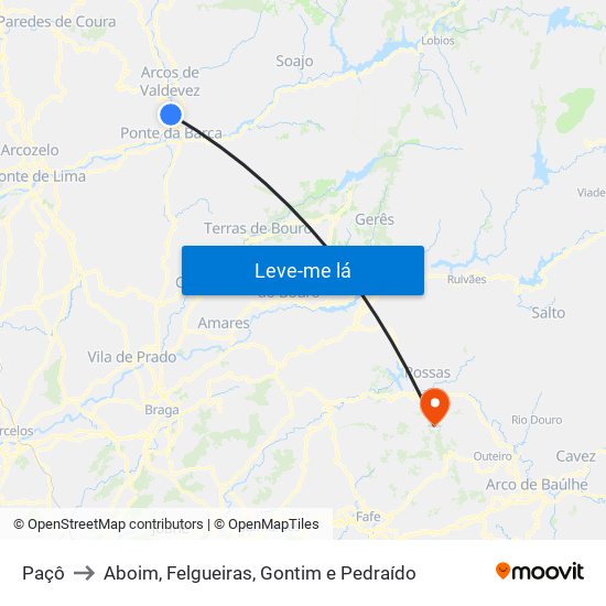 Paçô to Aboim, Felgueiras, Gontim e Pedraído map