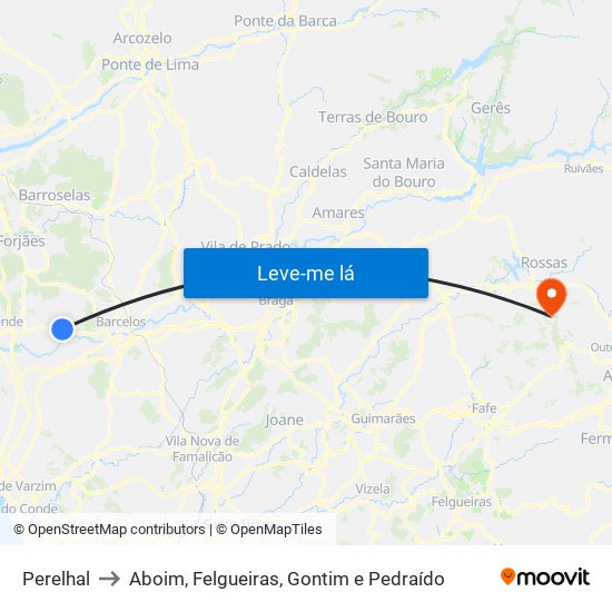 Perelhal to Aboim, Felgueiras, Gontim e Pedraído map