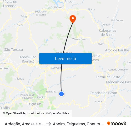 Ardegão, Arnozela e Seidões to Aboim, Felgueiras, Gontim e Pedraído map