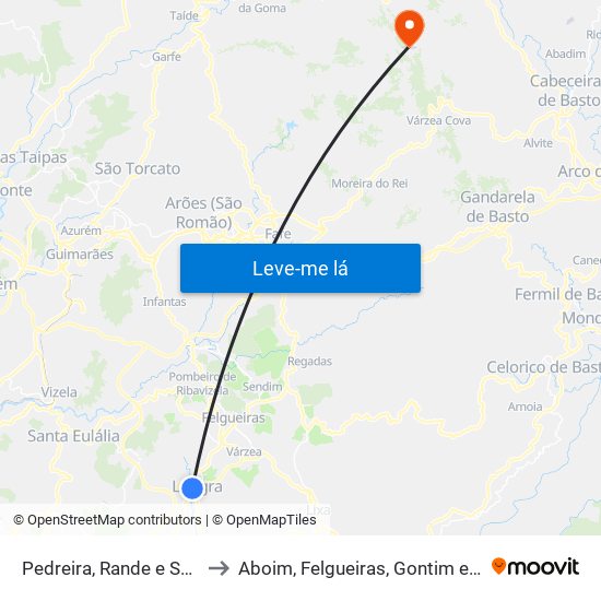 Pedreira, Rande e Sernande to Aboim, Felgueiras, Gontim e Pedraído map