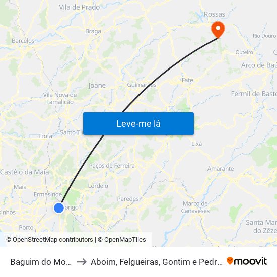 Baguim do Monte to Aboim, Felgueiras, Gontim e Pedraído map