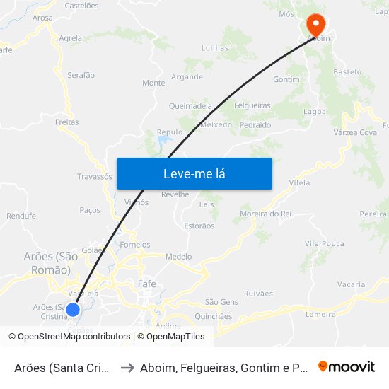 Arões (Santa Cristina) to Aboim, Felgueiras, Gontim e Pedraído map