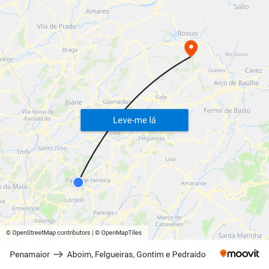 Penamaior to Aboim, Felgueiras, Gontim e Pedraído map