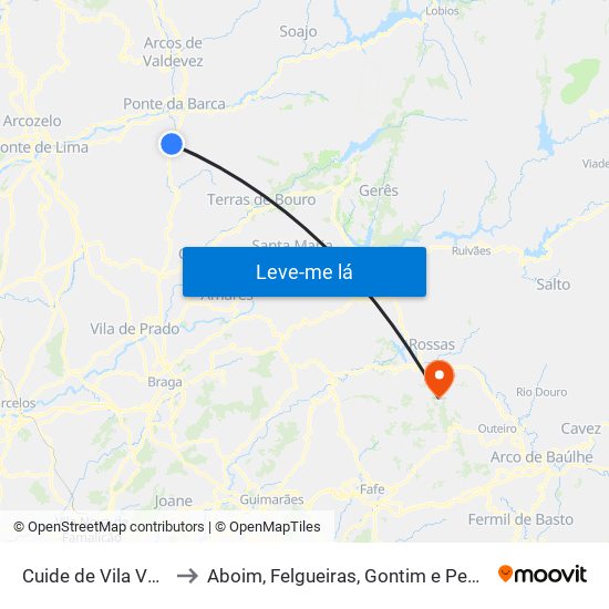 Cuide de Vila Verde to Aboim, Felgueiras, Gontim e Pedraído map