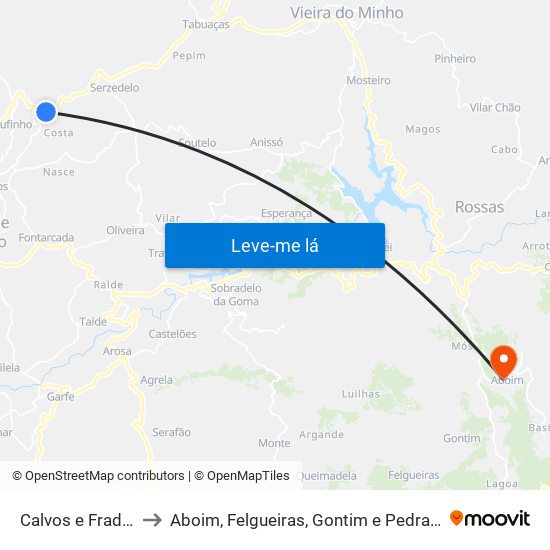 Calvos e Frades to Aboim, Felgueiras, Gontim e Pedraído map
