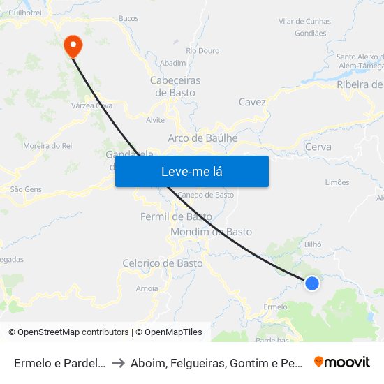 Ermelo e Pardelhas to Aboim, Felgueiras, Gontim e Pedraído map