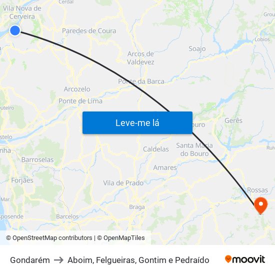 Gondarém to Aboim, Felgueiras, Gontim e Pedraído map