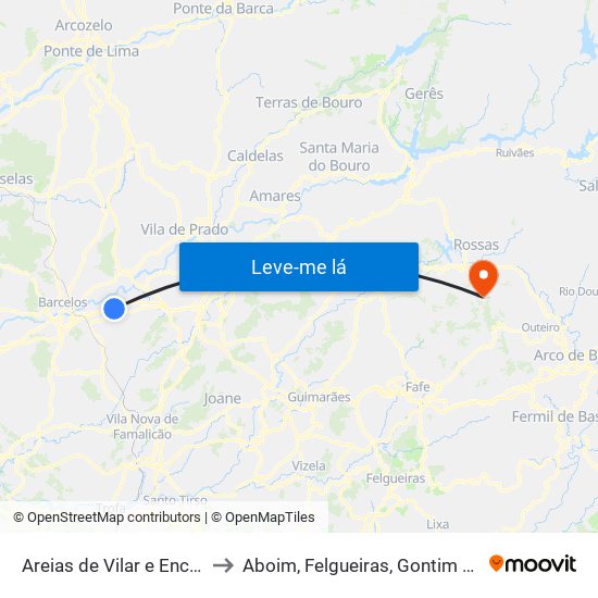 Areias de Vilar e Encourados to Aboim, Felgueiras, Gontim e Pedraído map
