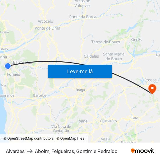 Alvarães to Aboim, Felgueiras, Gontim e Pedraído map