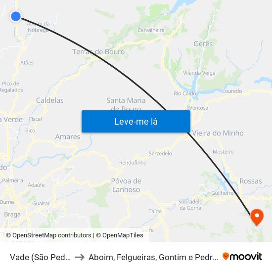 Vade (São Pedro) to Aboim, Felgueiras, Gontim e Pedraído map