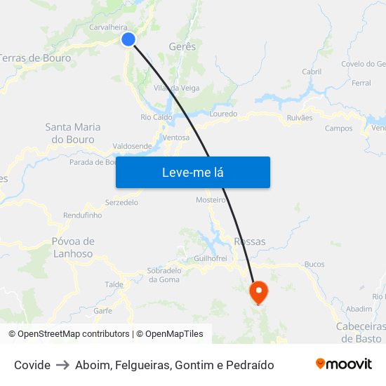 Covide to Aboim, Felgueiras, Gontim e Pedraído map