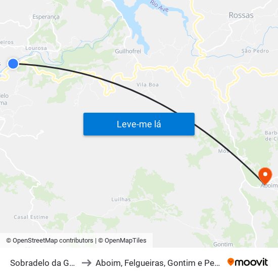 Sobradelo da Goma to Aboim, Felgueiras, Gontim e Pedraído map