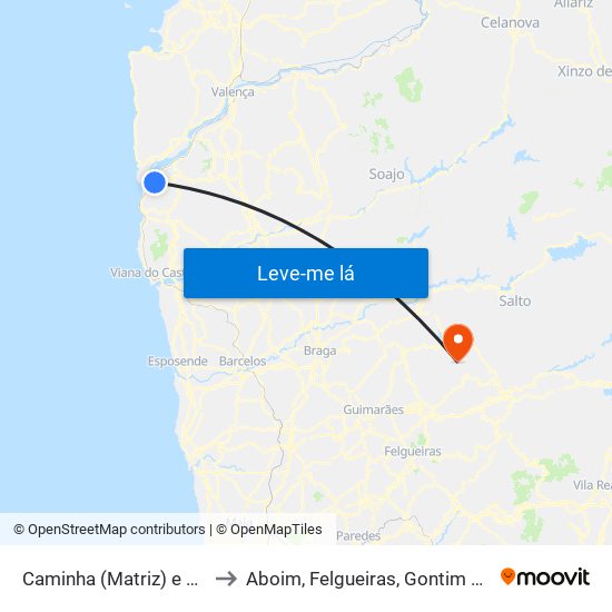 Caminha (Matriz) e Vilarelho to Aboim, Felgueiras, Gontim e Pedraído map
