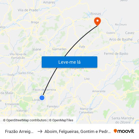 Frazão Arreigada to Aboim, Felgueiras, Gontim e Pedraído map